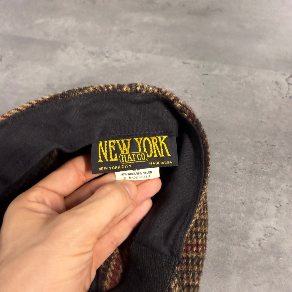 Vintage New York Hat Co Flat Cap S/M Brown Plaid Wool Newsboy Driver Hat USA - Picture 6 of 7